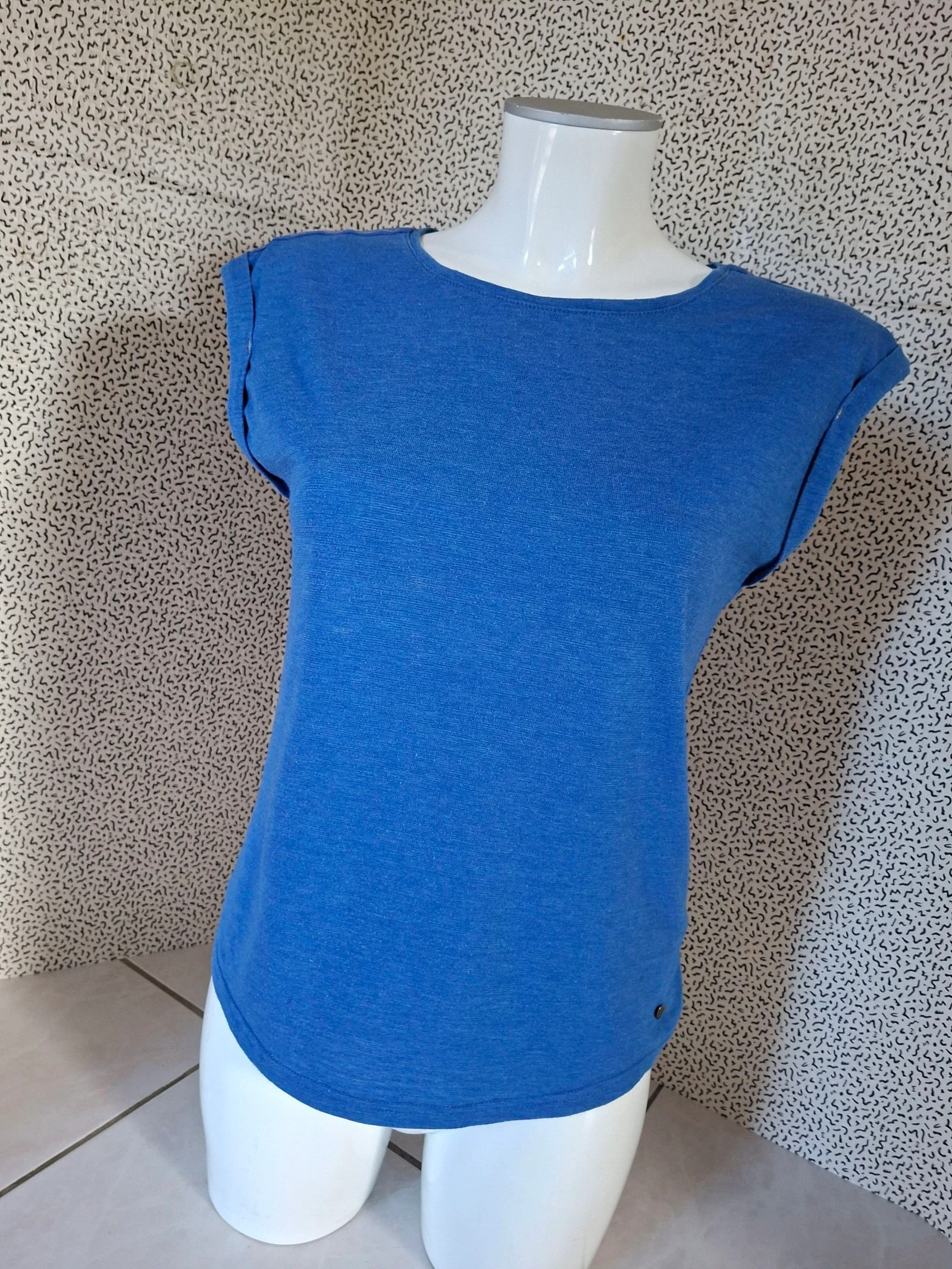 T-shirt Bonobo femme XS bleu manches courtes col rond coton basique